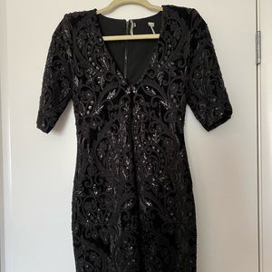 Alice + Olivia Black Velvet Embellished Dress